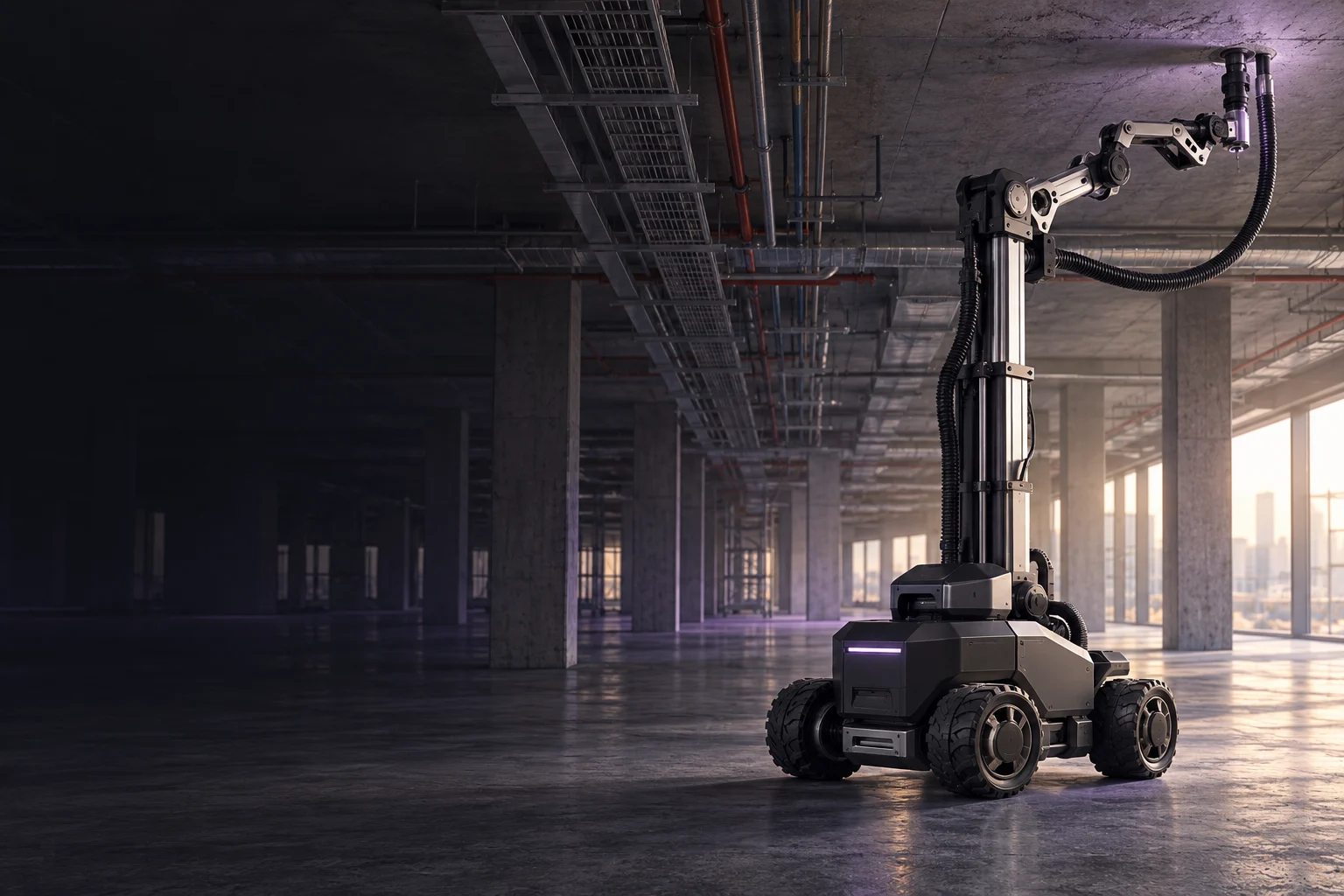 AI concept of a proposed ceiling drilling robot, not real hardware
